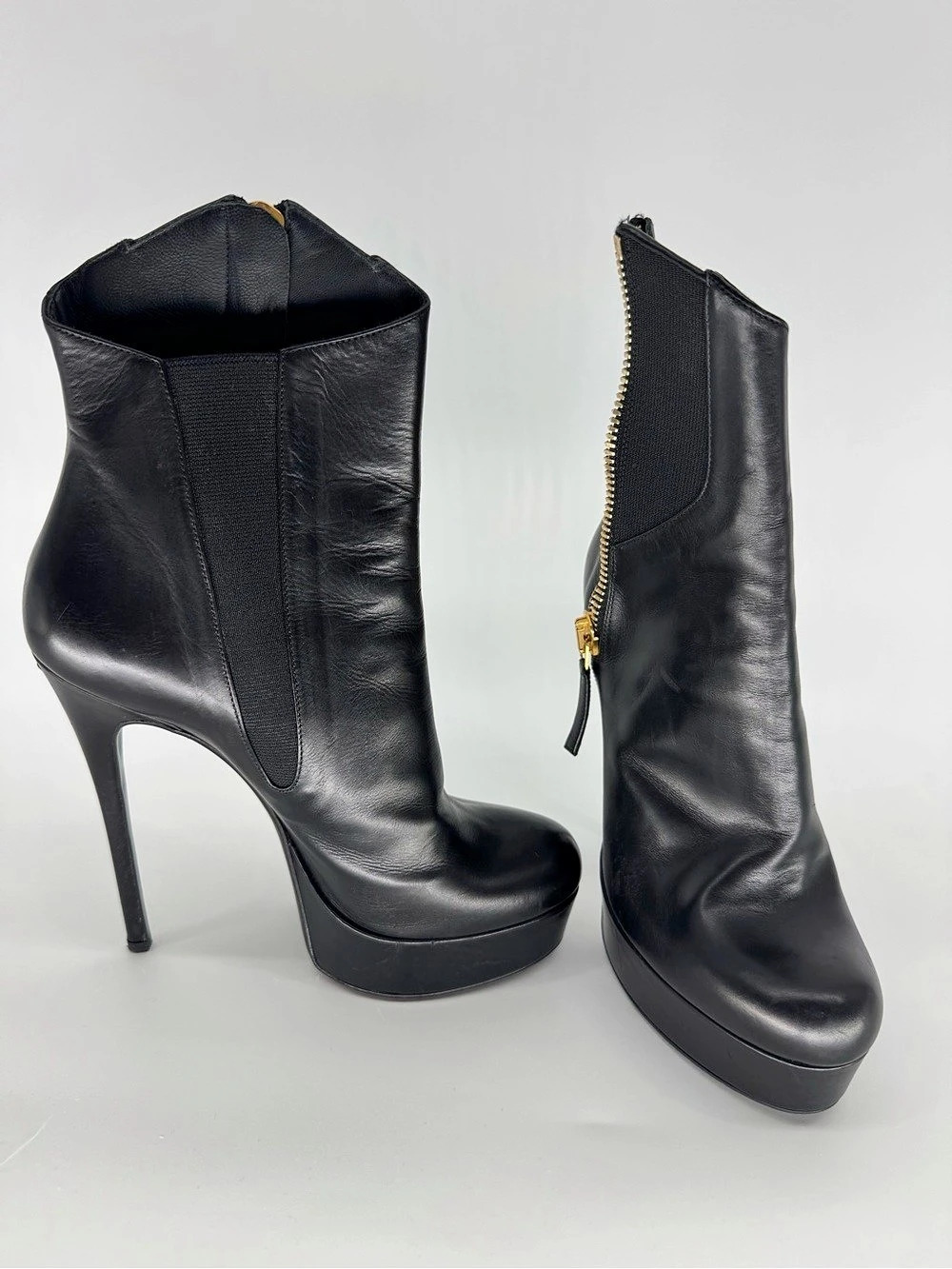 Gianmarco Lorenzi Black Leather Platform Stiletto Ankle Booties Italy sz 36
